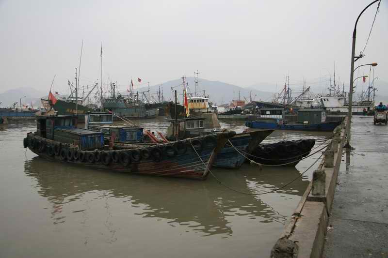 市场后面就是码头，渔船正在卸货，已近尾声
